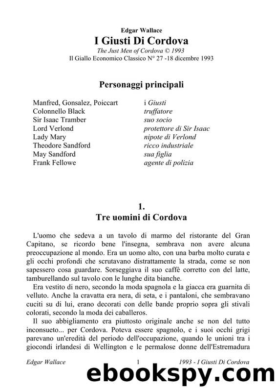 Edgar Wallace by I Giusti Di Cordova (Ita Libro)