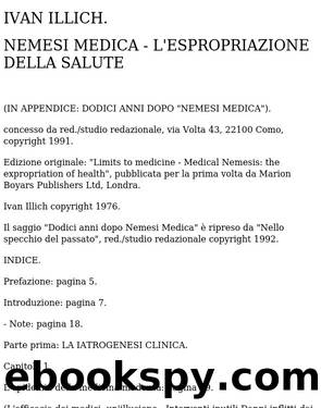 Ivan Illich Nemesi Medica L'espropiazione Della Salute by Francesca