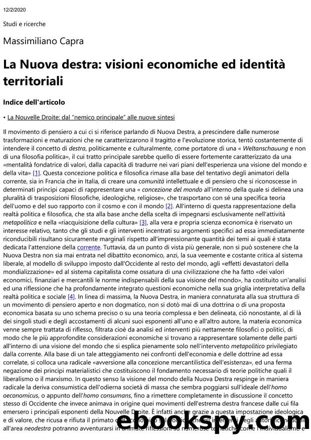 La nuova destra: visioni economiche ed identitÃ  territoriali by Massimiliano Capra